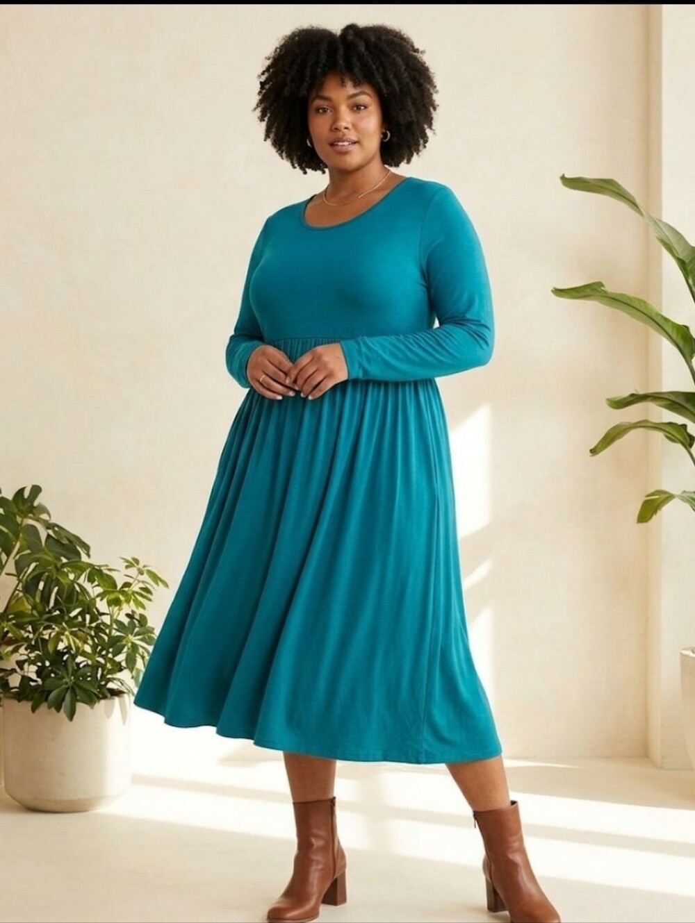 Turquoise babydoll midi Dress lightweight knit sz 2X Himone